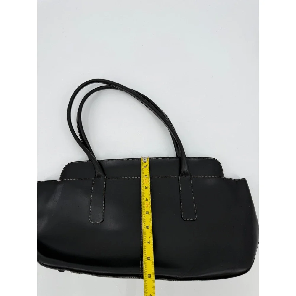 Gironacci Black Leather Shoulder Bag Made in Italy Contrast Stitch Tote